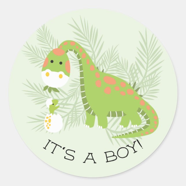 Cute Dinosaur It' a Boy Favor Sticker (Front)