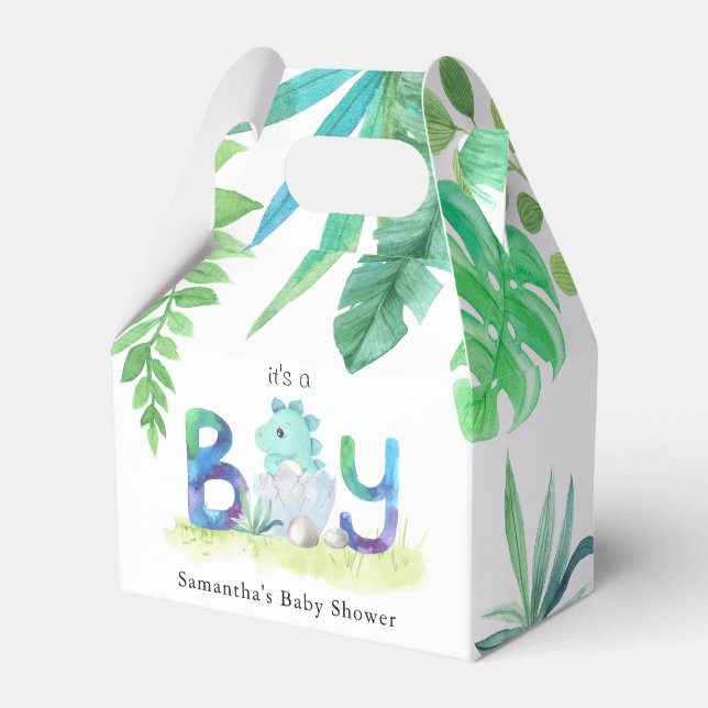 Cute Dinosaur 'It's a Boy' Baby Shower Favor Boxes (Front Side)