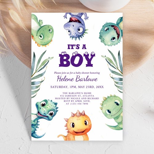 Cute Dinosaur Its A Boy Baby Shower Invitation