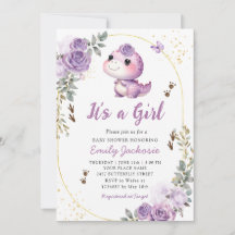 Cute Dinosaur It's a Girl Boho Floral Baby Shower 
