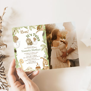 Cute Dinosaur 'It's a Twins' Baby Shower Invitation