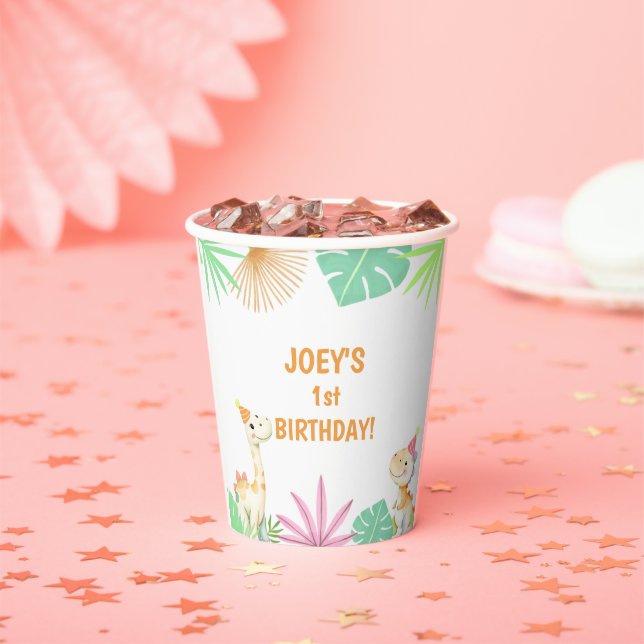 Cute Dinosaur Jungle Birthday Party Paper Cups (Insitu)
