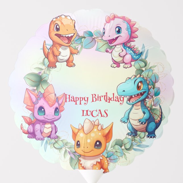 Cute dinosaur jungle School kid birthday party boy Balloon (Front)