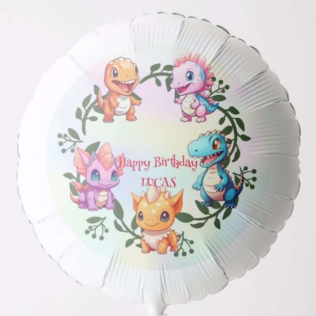 Cute dinosaur jungle School kid birthday party boy Balloon (Front)