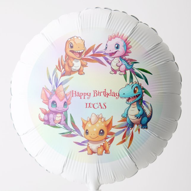 Cute dinosaur jungle School kid birthday party boy Balloon (Front)