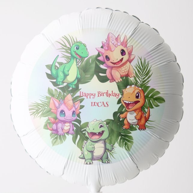 Cute dinosaur jungle School kid birthday party boy Balloon (Front)