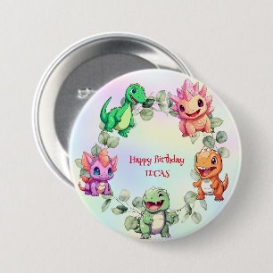 Cute dinosaur jungle School kid birthday party boy Button