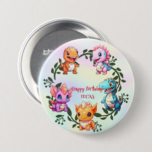 Cute dinosaur jungle School kid birthday party boy Button