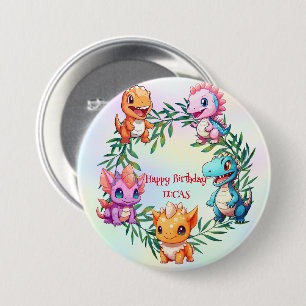 Cute dinosaur jungle School kid birthday party boy Button
