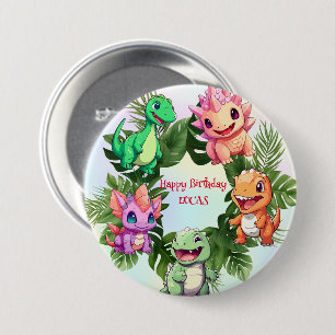 Cute dinosaur jungle School kid birthday party boy Button