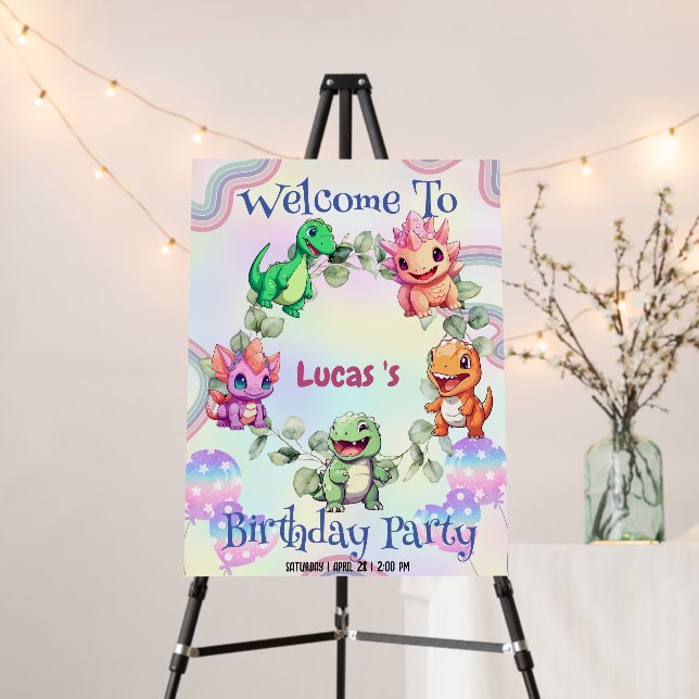 Cute dinosaur jungle School kid birthday party boy Foam Board (In Situ (Stand))
