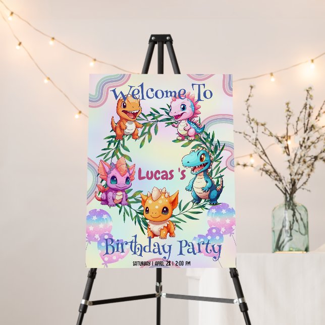 Cute dinosaur jungle School kid birthday party boy Foam Board (In Situ (Stand))