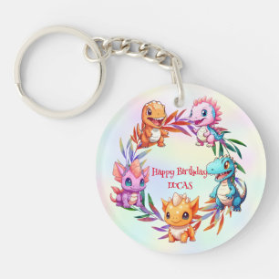 Cute dinosaur jungle School kid birthday party boy Keychain