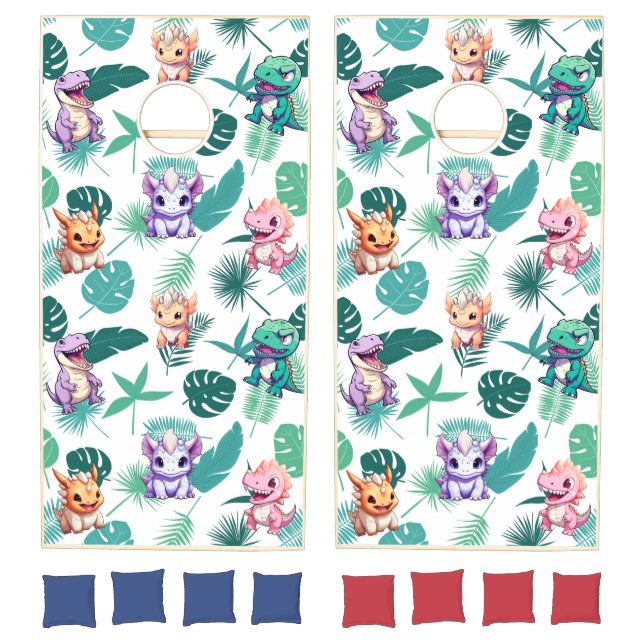 Cute dinosaur jungle School kids Birthday party bo Cornhole Set (Set)