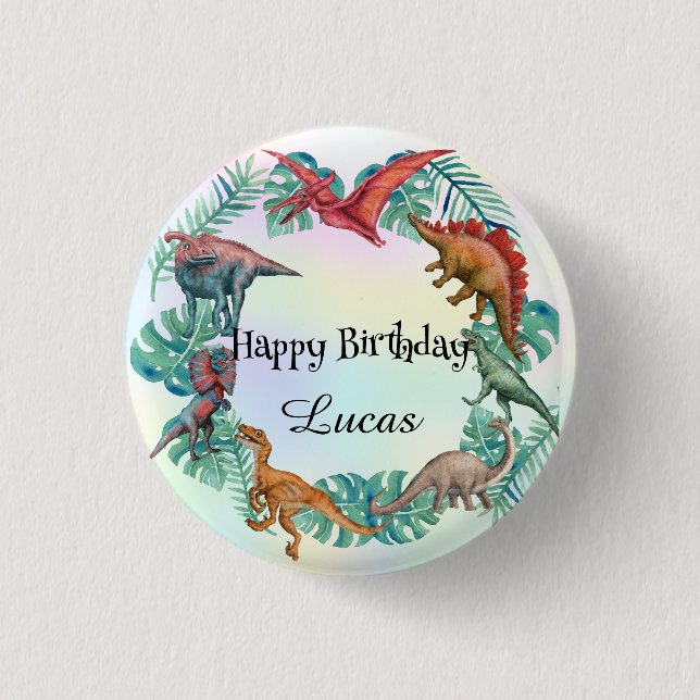 Cute dinosaur jungle School kids Birthday party  Button (Front)