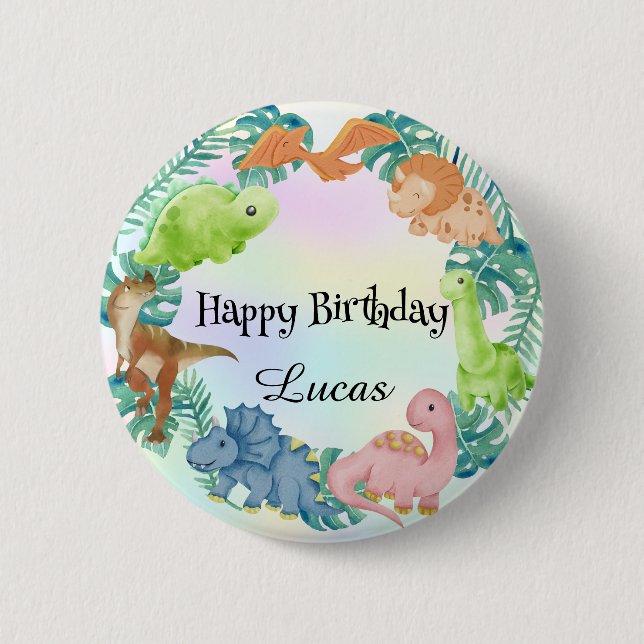 Cute dinosaur jungle School kids Birthday party  Button (Front)