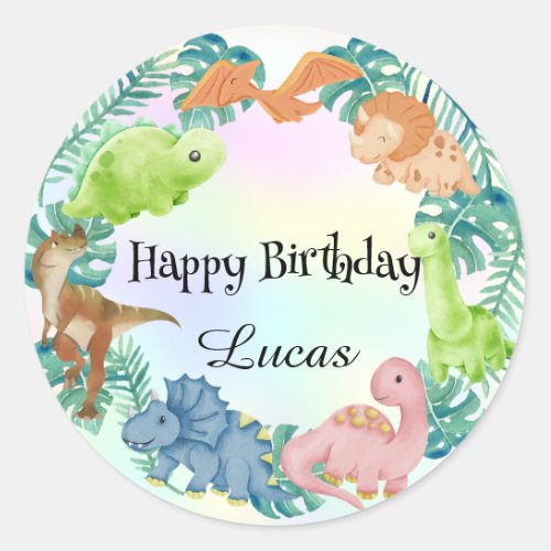 Cute dinosaur jungle School kids Birthday party  Classic Round Sticker