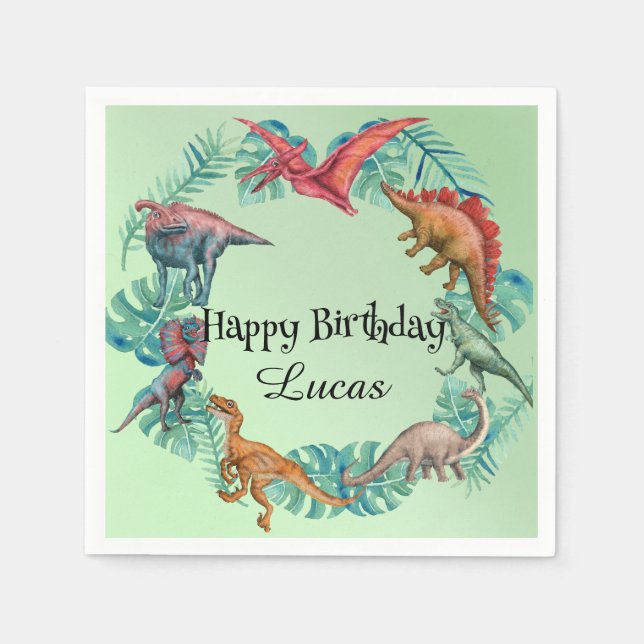 Cute dinosaur jungle School kids Birthday party  Napkins (Front)