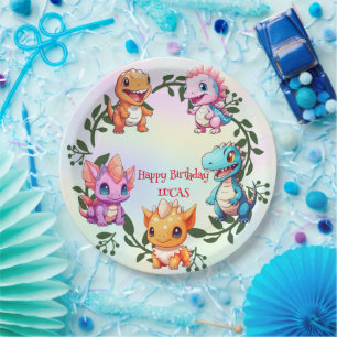 Cute dinosaur jungle School kids birthday party Paper Plates