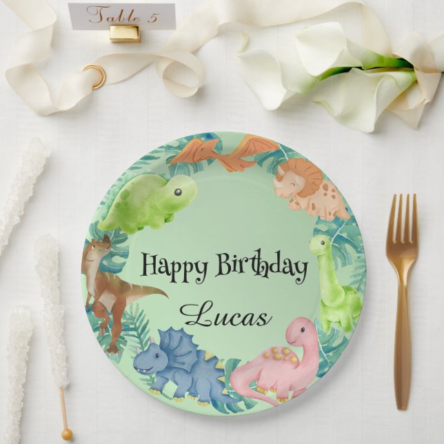 Cute dinosaur jungle School kids Birthday party  Paper Plates (Wedding)
