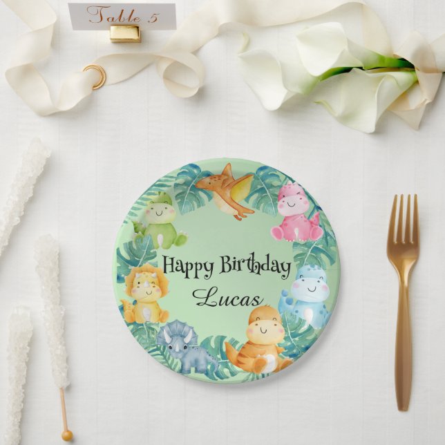 Cute dinosaur jungle School kids Birthday party  Paper Plates (Wedding)