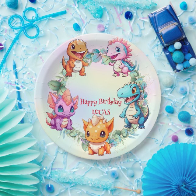 Cute dinosaur jungle School kids birthday party Paper Plates (Party)