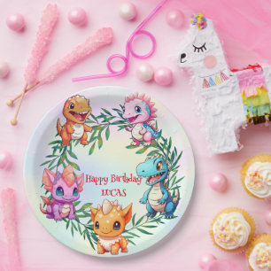 Cute dinosaur jungle School kids birthday party Paper Plates