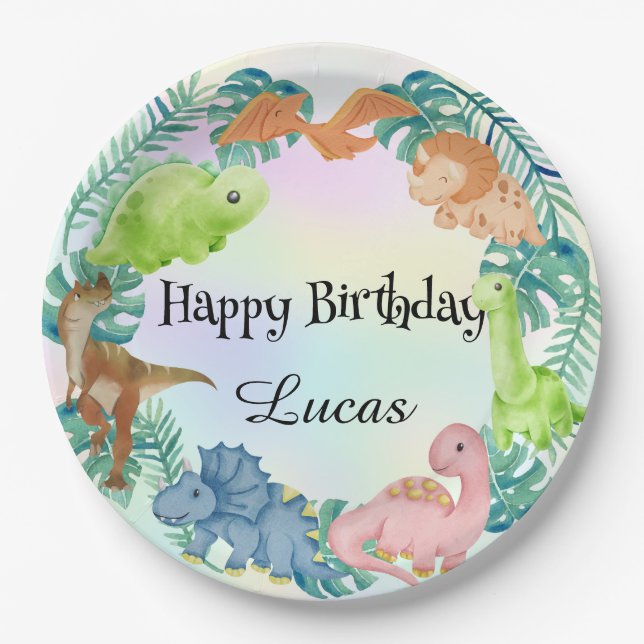 Cute dinosaur jungle School kids Birthday party  Paper Plates (Front)