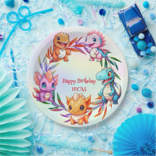 Cute dinosaur jungle School kids birthday party Paper Plates