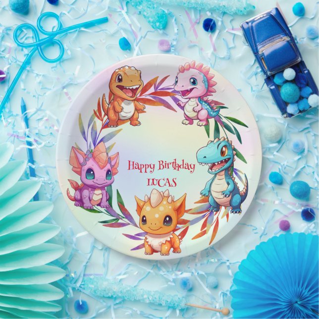 Cute dinosaur jungle School kids birthday party Paper Plates (Party)