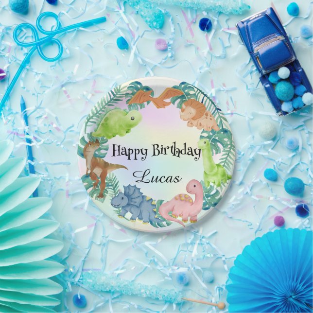 Cute dinosaur jungle School kids Birthday party  Paper Plates (Party)