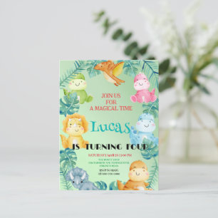 Cute dinosaur jungle School kids Birthday party Postcard