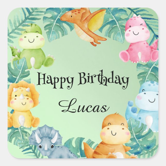 Cute dinosaur jungle School kids Birthday party  Square Sticker (Front)