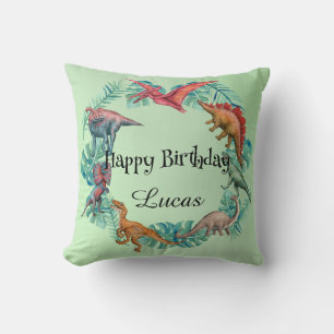 Cute dinosaur jungle School kids Birthday party Throw Pillow
