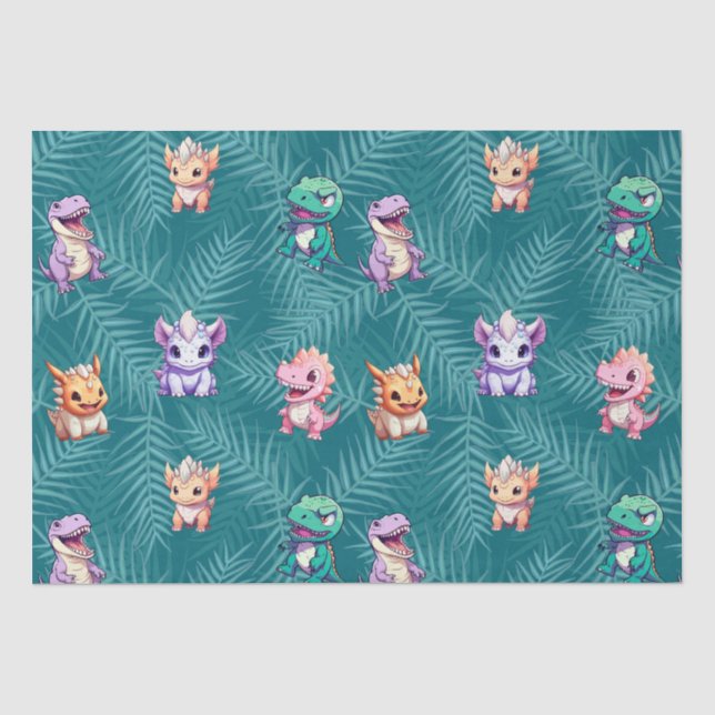 Cute dinosaur jungle School kids Birthday party  Tissue Paper (Front)