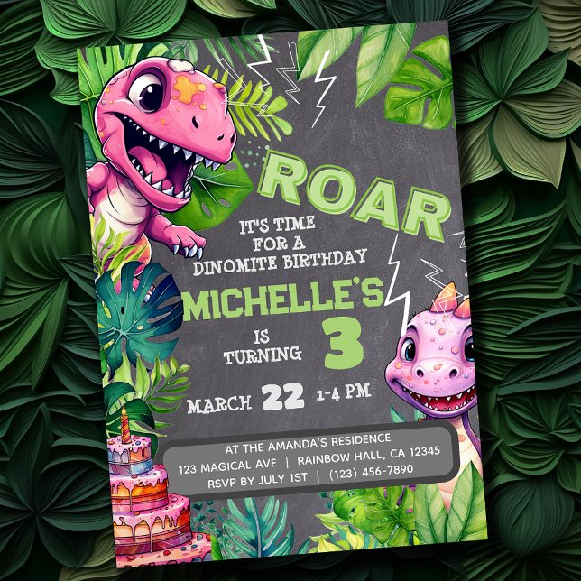 Cute Dinosaur Kids Birthday Dino Chalkboard Boy Invitation (Creator Uploaded)