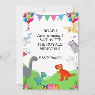 Cute Dinosaur Kids Birthday Invitation