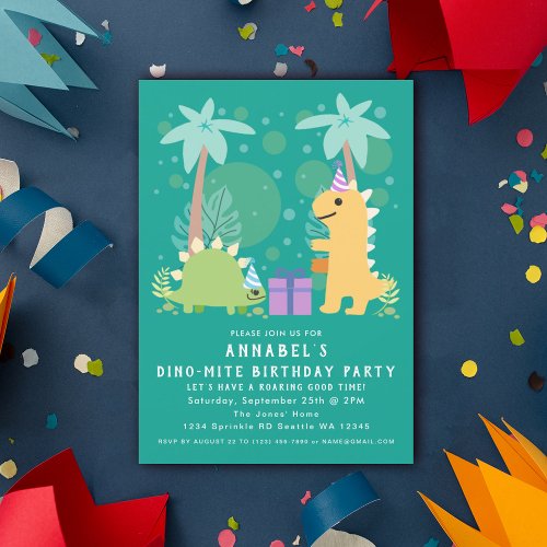 Cute Dinosaur Kids Birthday Invitation