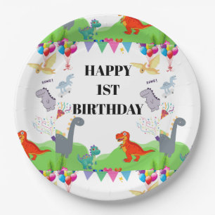 Cute Dinosaur Kids Birthday Invitation Paper Plates