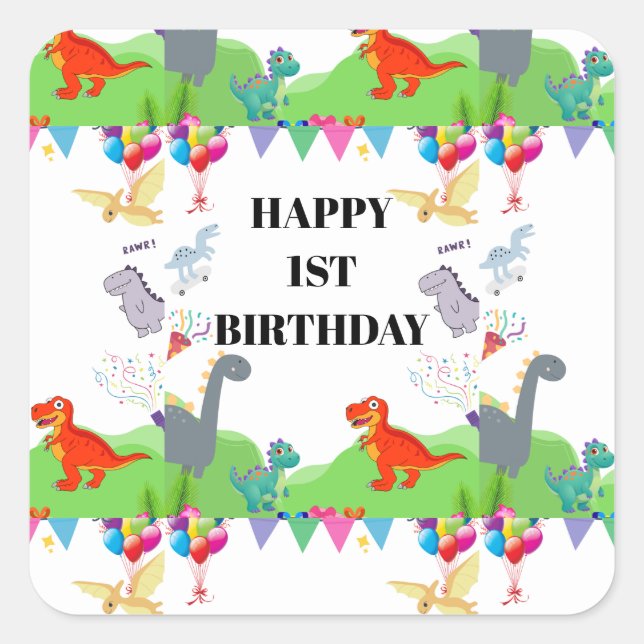 Cute Dinosaur Kids Birthday Invitation  Square Sticker (Front)