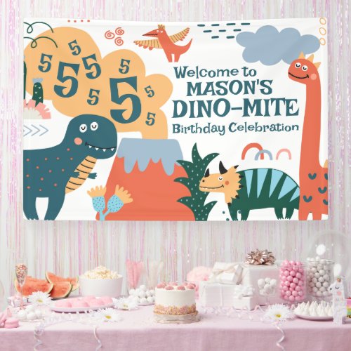 Cute Dinosaur Kids Birthday Party Banner