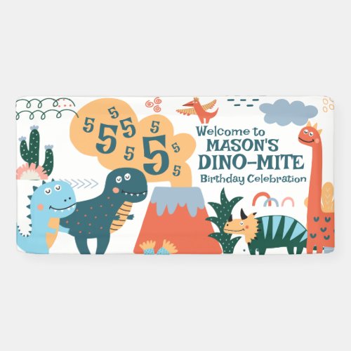Cute Dinosaur Kids Birthday Party Banner