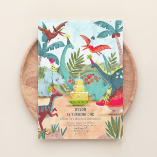 Cute Dinosaur Kids Birthday Party Invitation