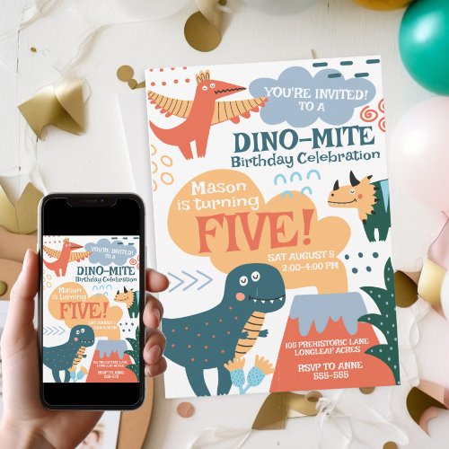 Cute Dinosaur Kids Birthday Party Invitation