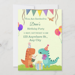 Cute Dinosaur Kids Birthday Party Invitation