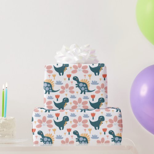 Cute Dinosaur Kids Birthday Wrapping Paper