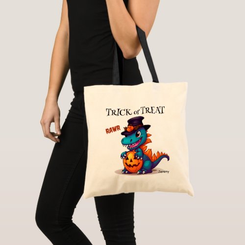 Cute Dinosaur Kids Halloween Trick or Treat Tote Bag