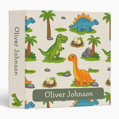 Cute Dinosaur Kids Name School 3 Ring Binder