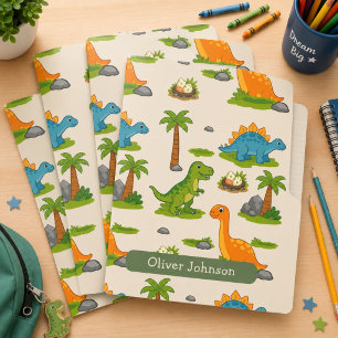 Cute Dinosaur Kids Name School Pocket Folder