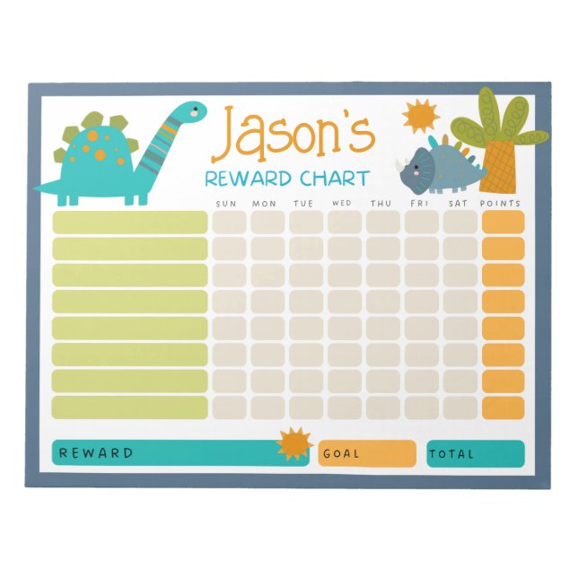 Cute Dinosaur Kids Reward Chart for Daily Routine  Notepad (Front)